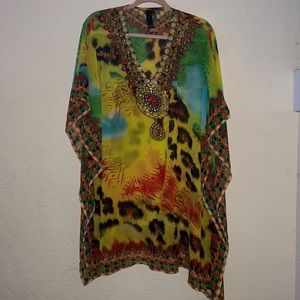 La Moda Embellished Beach Cover One Size Vibrant Colors.